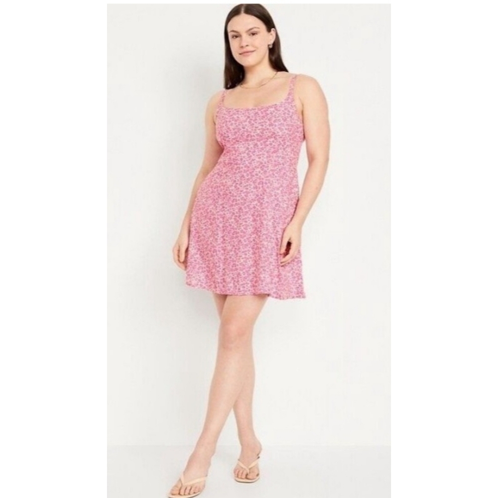 Old Navy Pink Ditsy Floral Linen Blend Fit & Flare Dress